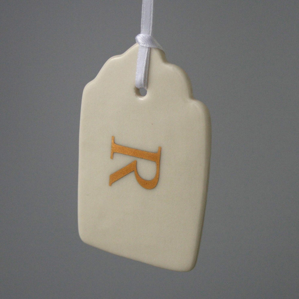 Personalised Gold Initial Porcelain Gift Label, Alphabet Letter Tag