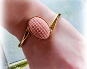 Pebbled Pink Vintage Cameo Golden Bangle Cuff Bracelet