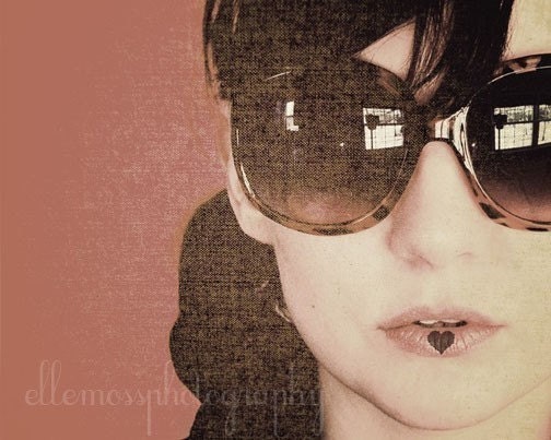 Kiss 5x7 Valentine Photograph, Quirky Sunglasses Portrait, Heart Lips Photo, Brown Tones