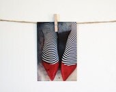 Photo Postcard, Dorothy, 4x6 Fine Art Card, Red Shoes, Stripes, Surreal Photography