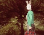 Rabbit Mask Portrait, Escape, 5x5 Print, Bunny Photograph, Surreal Self Portrait, Fine Art Photo
