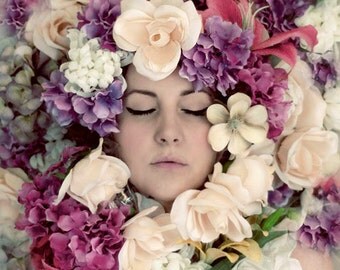 SALE Flower Portrait,  Dans le Jardin, 8x8 Photograph, Pastel Flowers Photo, Pink, Purple