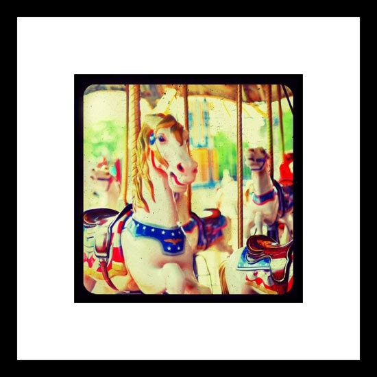 Carousel Photograph, 8x8 Print, Carnival Photography, Bright, Nursery Decor