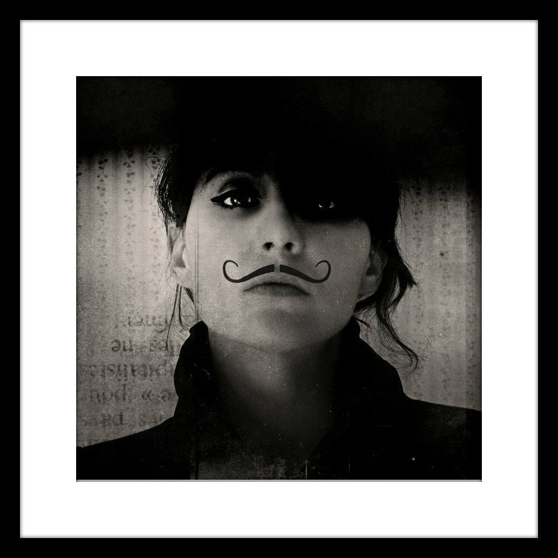 Mustache Portrait, Ringleader, Black and White 5x5 Androgymous Print,