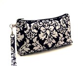 Rectangular Clutch Purse Wristlet Dandy Damask White and Black Michael Miller