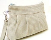 Zippered Wristlet Clutch Purse - Oatmeal Sand Bone Corduroy