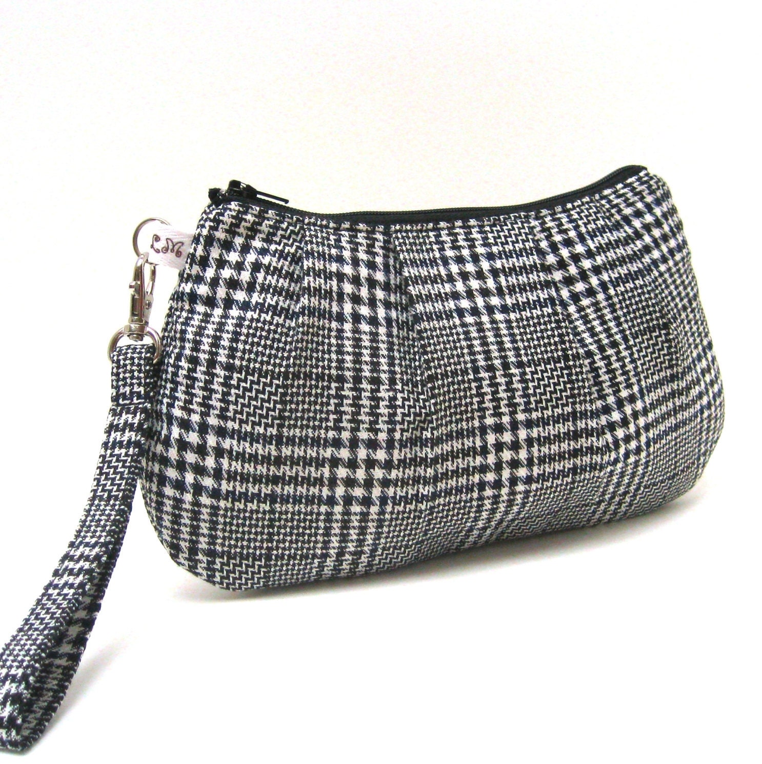 Clutch Purse Pleated Wristlet - Plaid Checks in  Black and White