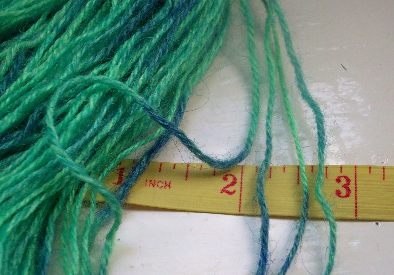 Hand painted yarn 100g. angora laceweight green blue