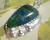 Cobalt Blue Natural Azurite and Sterling Silver Pendant