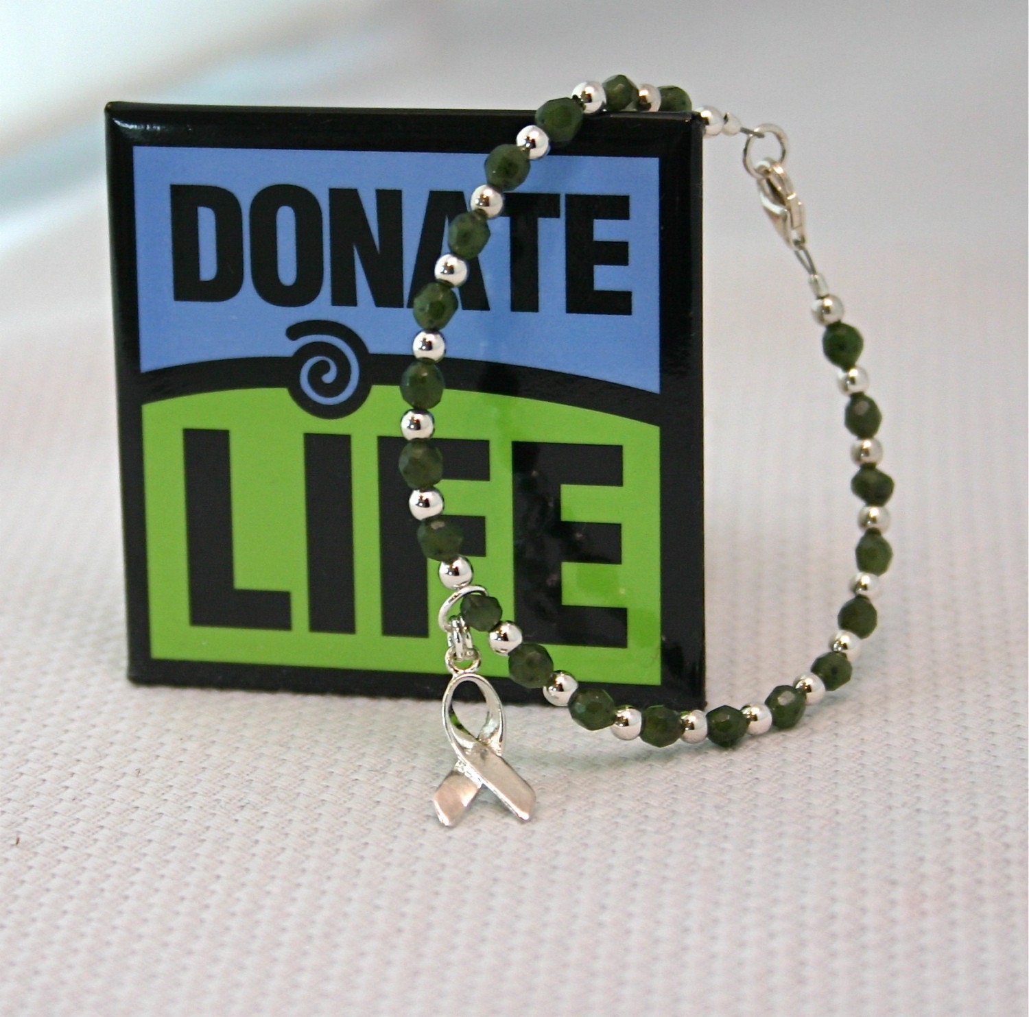 Organ Donor Awareness Bracelet Faceted Taiwan Jade By Mcgdesign 6692