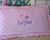 Minky pillow / Baby Pillow /  pink minky /  Embroidered / Travel Pillow / stroller pillow with custom embroidery- butterflies