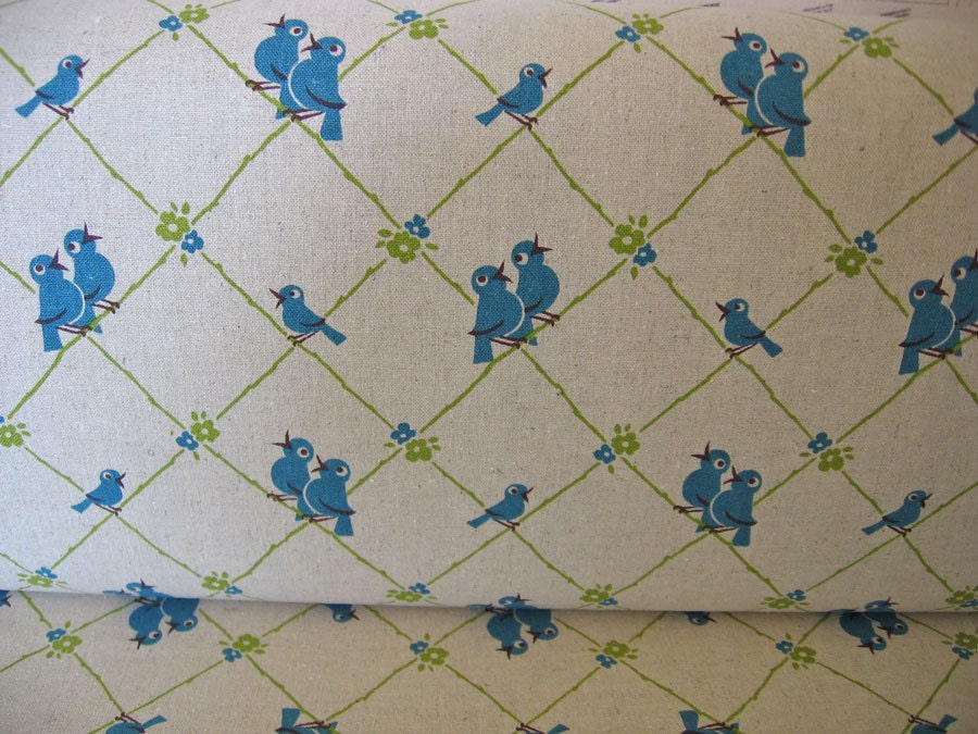 Kitchen retro BirdsTrefle Japanese in blue 1/2 yard