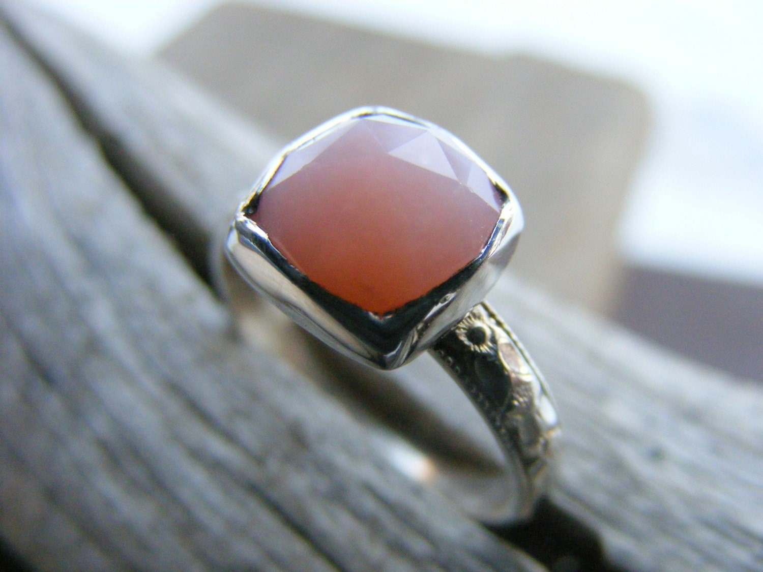 Faceted Peruvian Pink Opal Gemstone Sterling Silver Ring