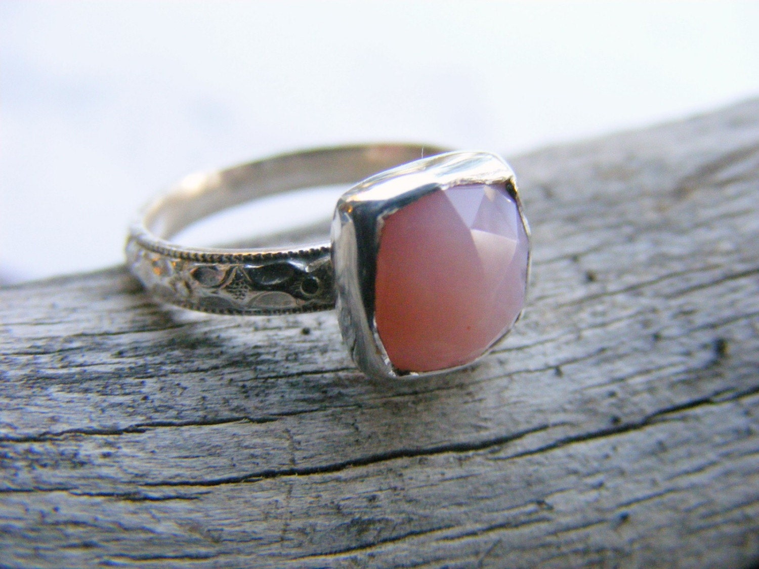 Faceted Peruvian Pink Opal Gemstone Sterling Silver Ring