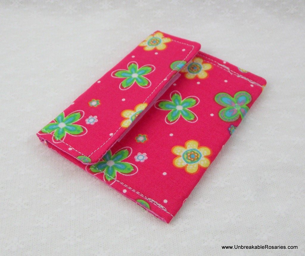 Pink Flowers Rosary Case