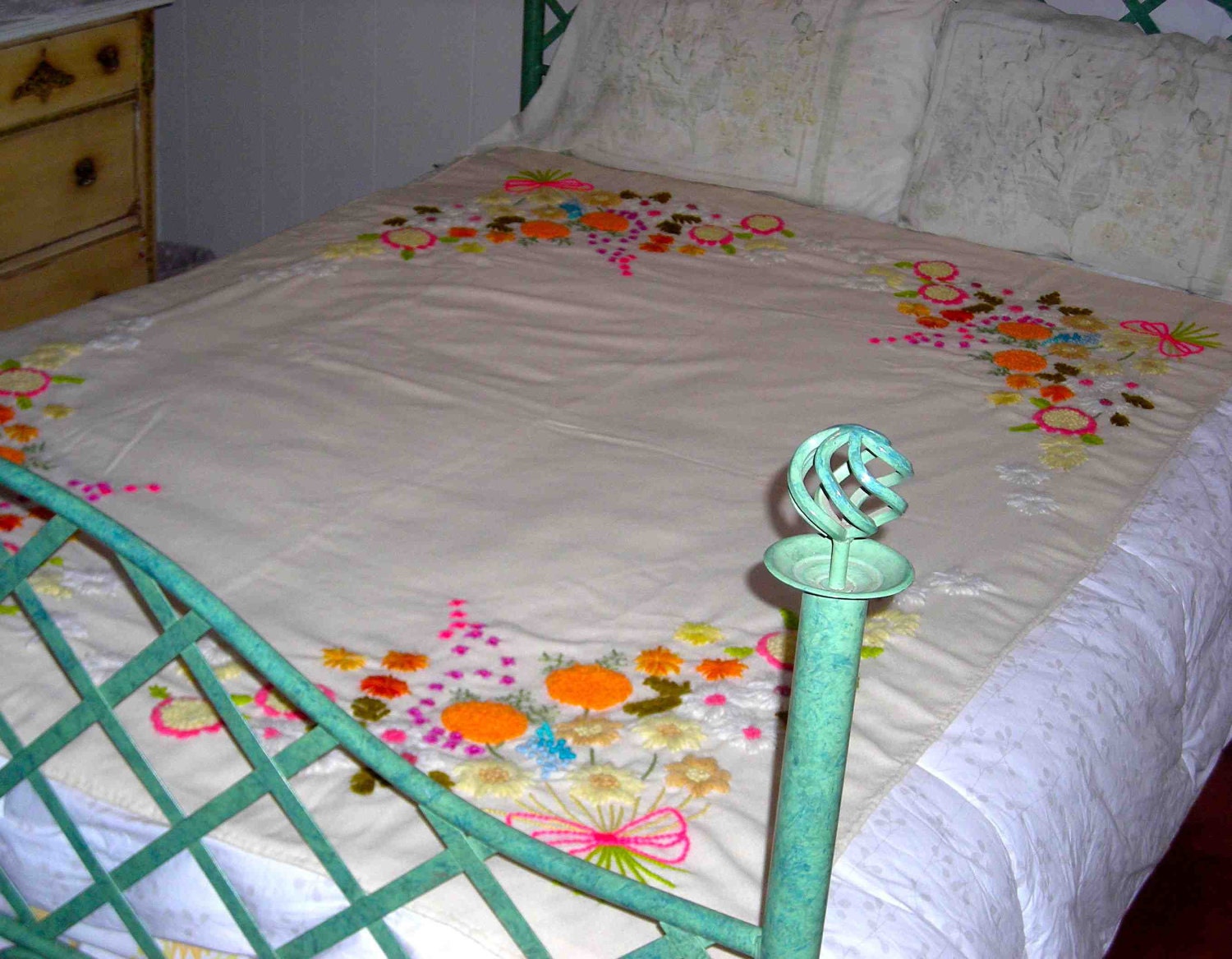 Vintage Sixties Floral Crewel work Blanket
