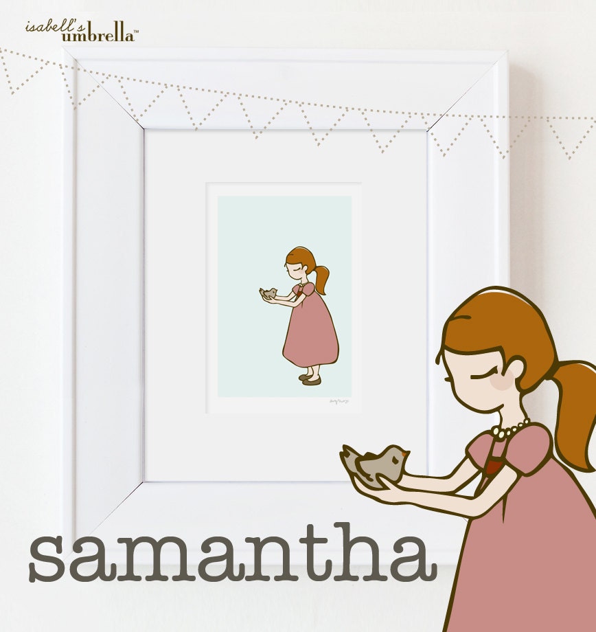 Samantha : Little Girl with Bird - 8.5x11 Giclee Print