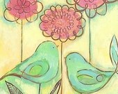 Green Love Birds - 18 x 24 Canvas