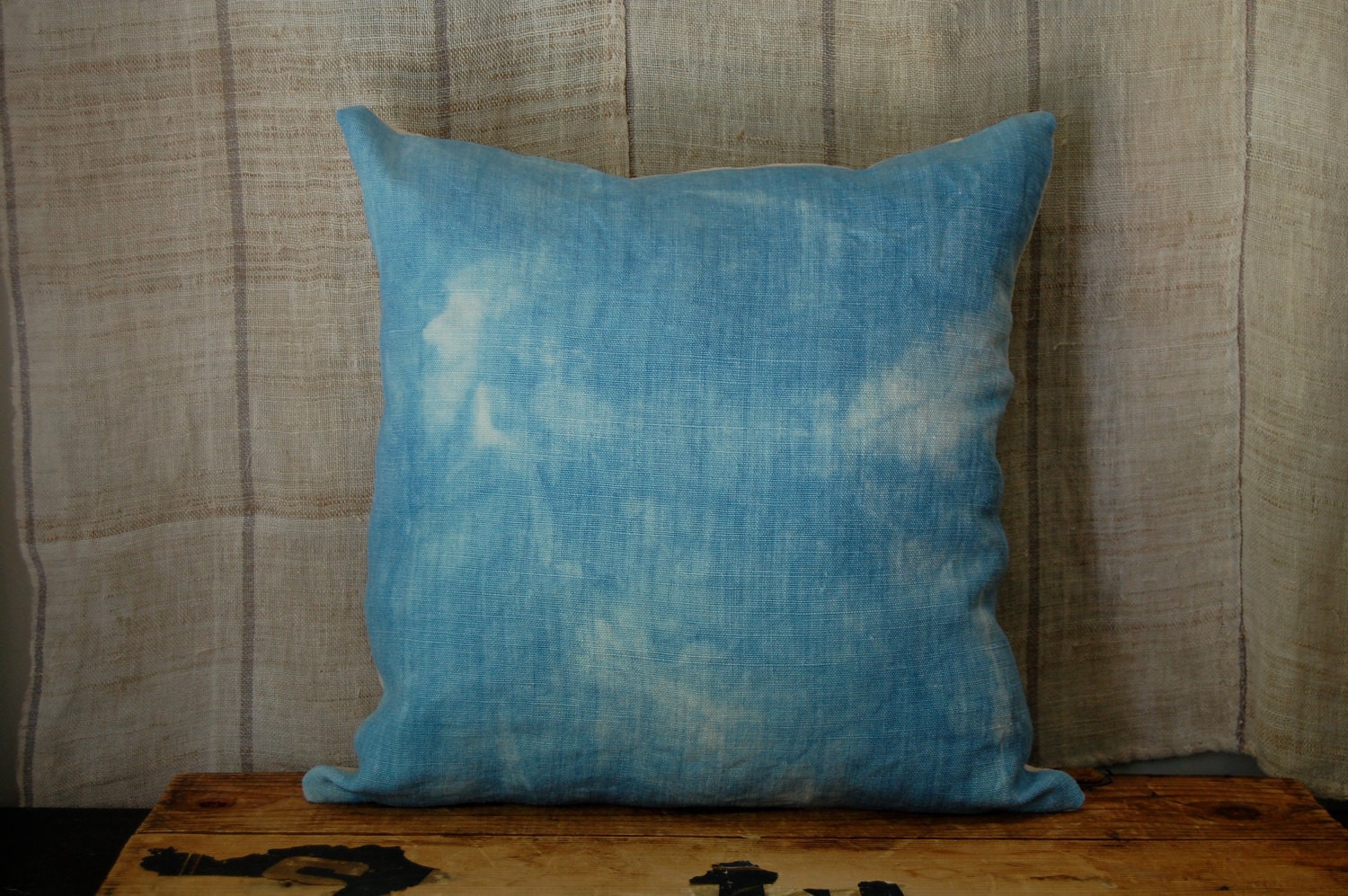 faded indigo pillow organic hand dyed