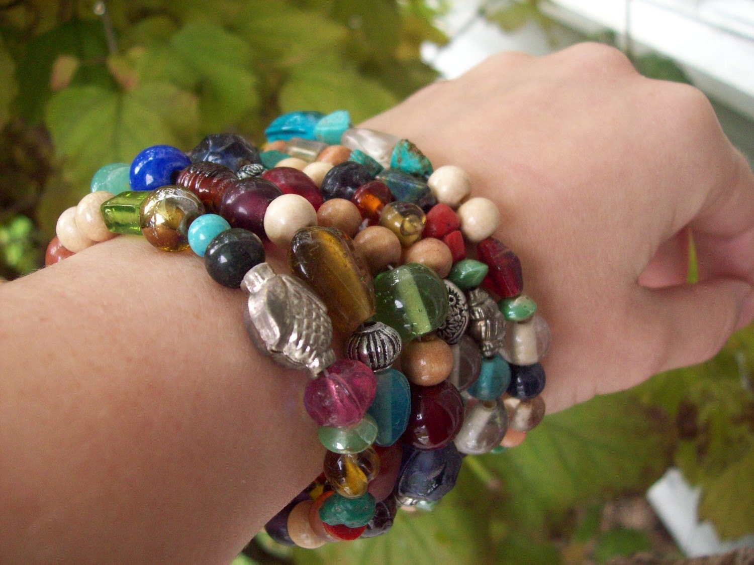 SET OF 6 bohemian gypsy multicolored stretch cord bracelets