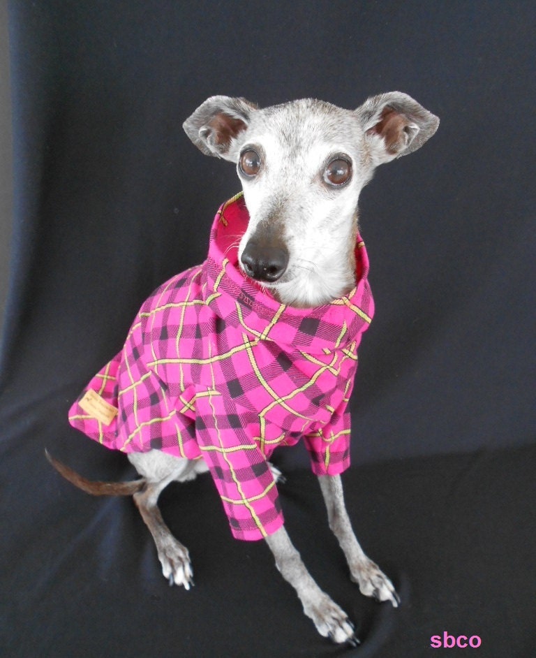 Neon Pink Plaid Summer Cotton Hoodie for Italian greyhounds and small dogs