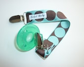Turquoise and brown Big Dot Binky Clip
