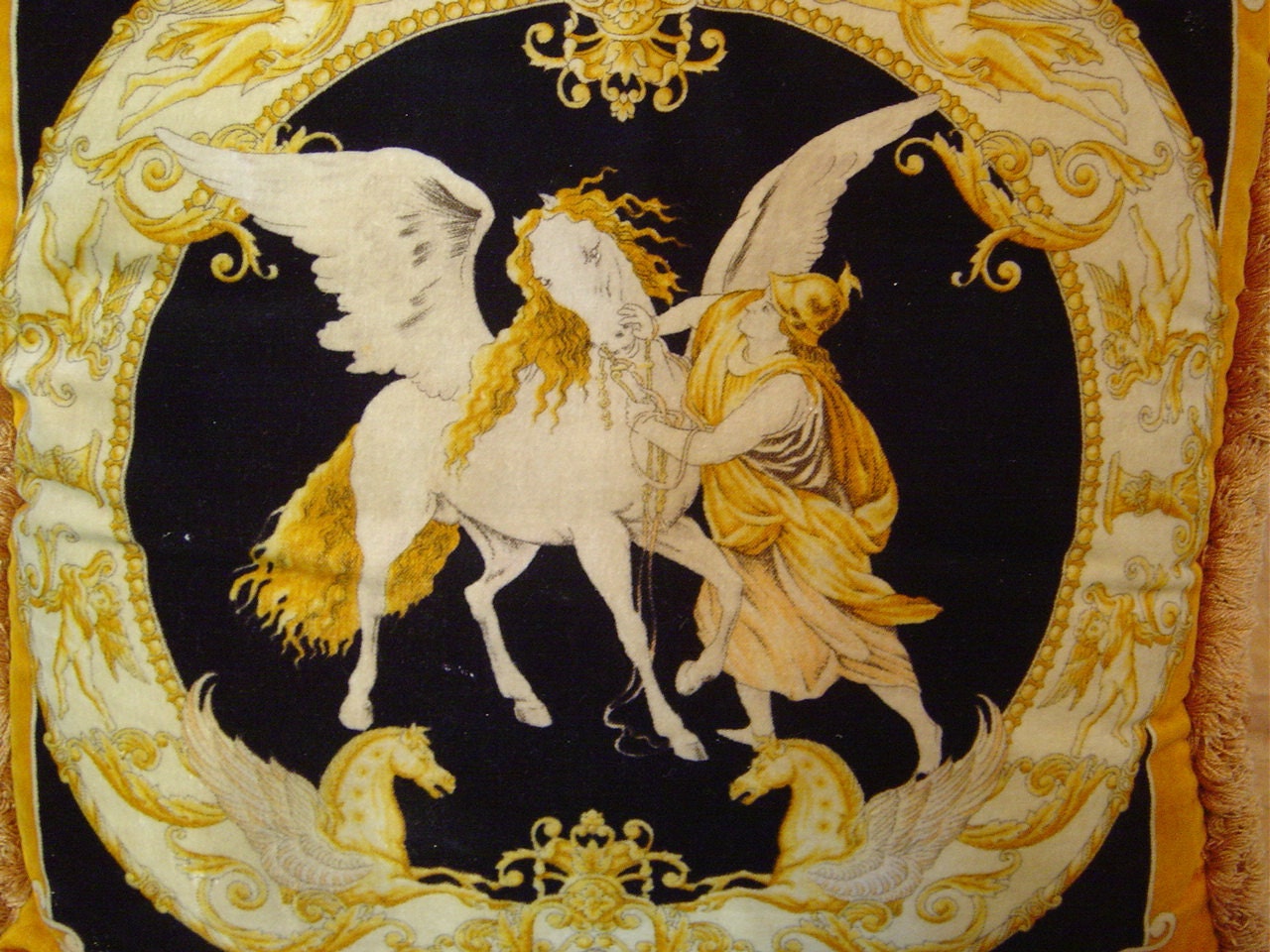 Vintage Versace Atelier Pegasus Roman Rider Velvet Pillow