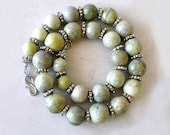 Turquoise, Sterling Silver Necklace- Pale Moss Green Turquoise & Sterling Silver Strand Necklace