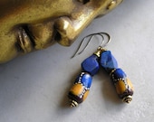 Colorful Tribal Earrings- Lapis Lazuli, Trade Bead Earrings w/ Brass Accents