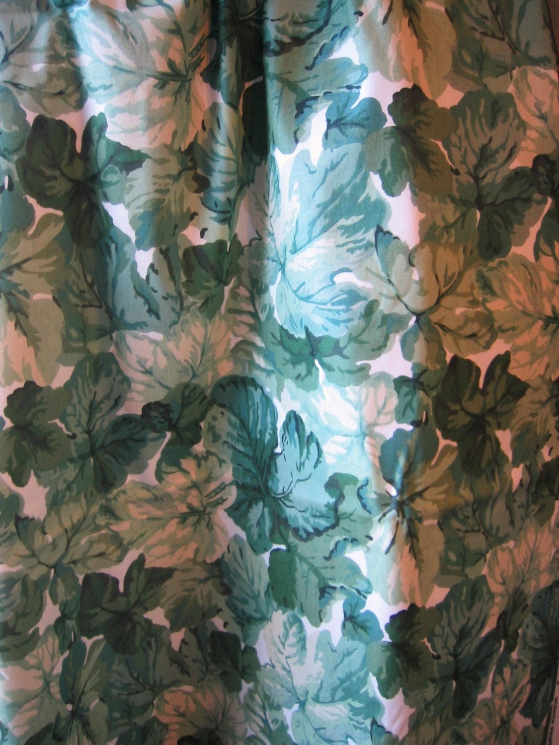 1 Yd Vintage Cotton Drapery Fabric Leaves of Greens Kaufmann By the Yard