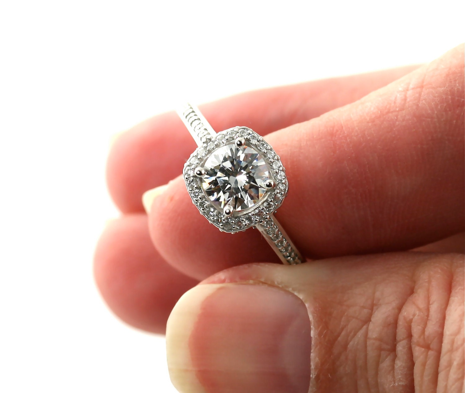 14K Diamond Halo Semi Mount Engagement Ring 14K 18K White Yellow Gold Platinum Palladium Bridal Jewelry