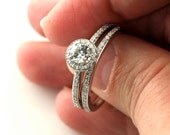 14K Diamond Halo Semi Mount Engagement Ring and Wedding Band Platinum Palladium Bridal Jewelry