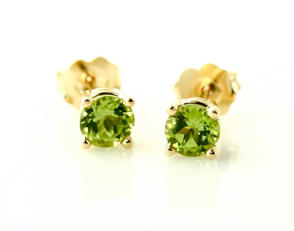 14K Peridot Stud Earrings Gemstone Stud Earrings 5mm Peridot Studs 14K White or Yellow Gold Studs August Birthstone Earrings