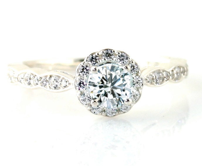 14K Moissanite Engagement Ring Diamond Halo 14K 18K White Yellow Rose Gold Platinum Palladium Bridal Jewelry