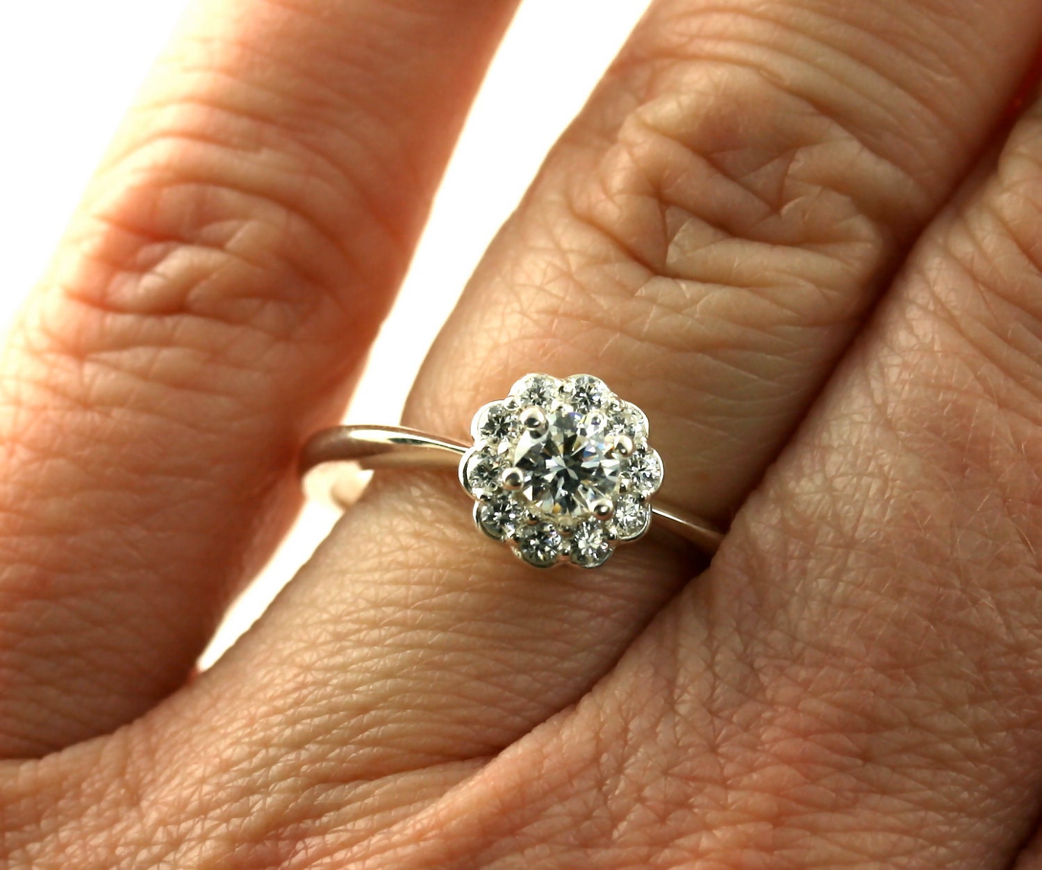 14K Diamond Halo Semi Mount Engagement Ring 14K 18K White Yellow Rose Gold Platinum Palladium Bridal Jewelry