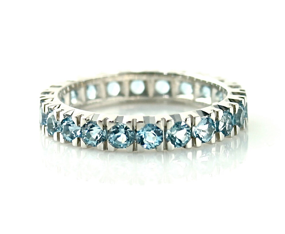 14K Aquamarine Eternity Band Custom Anniversary Band Stacking Ring Birthstone Ring White Yellow Rose Gold