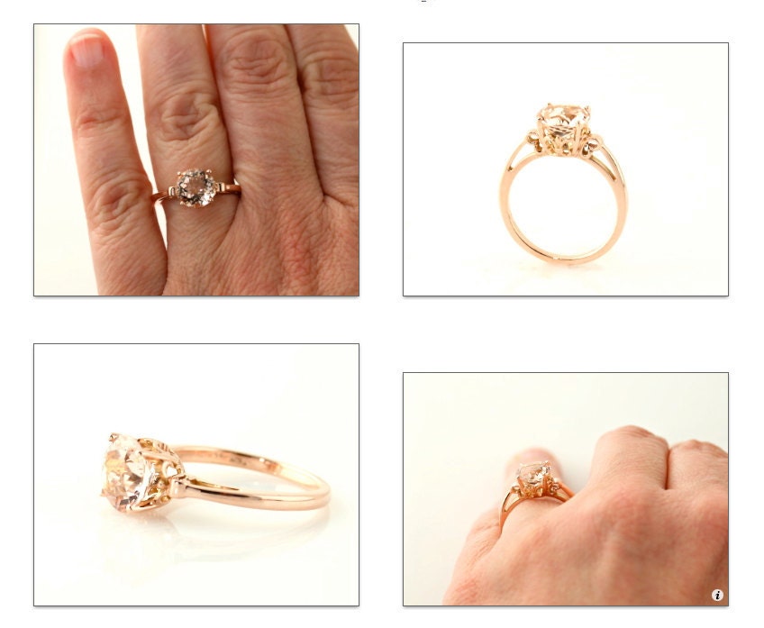 14K Rose Gold Morganite Ring Custom Gemstone Ring 14K White Yellow Rose Gold Fleur de Lis