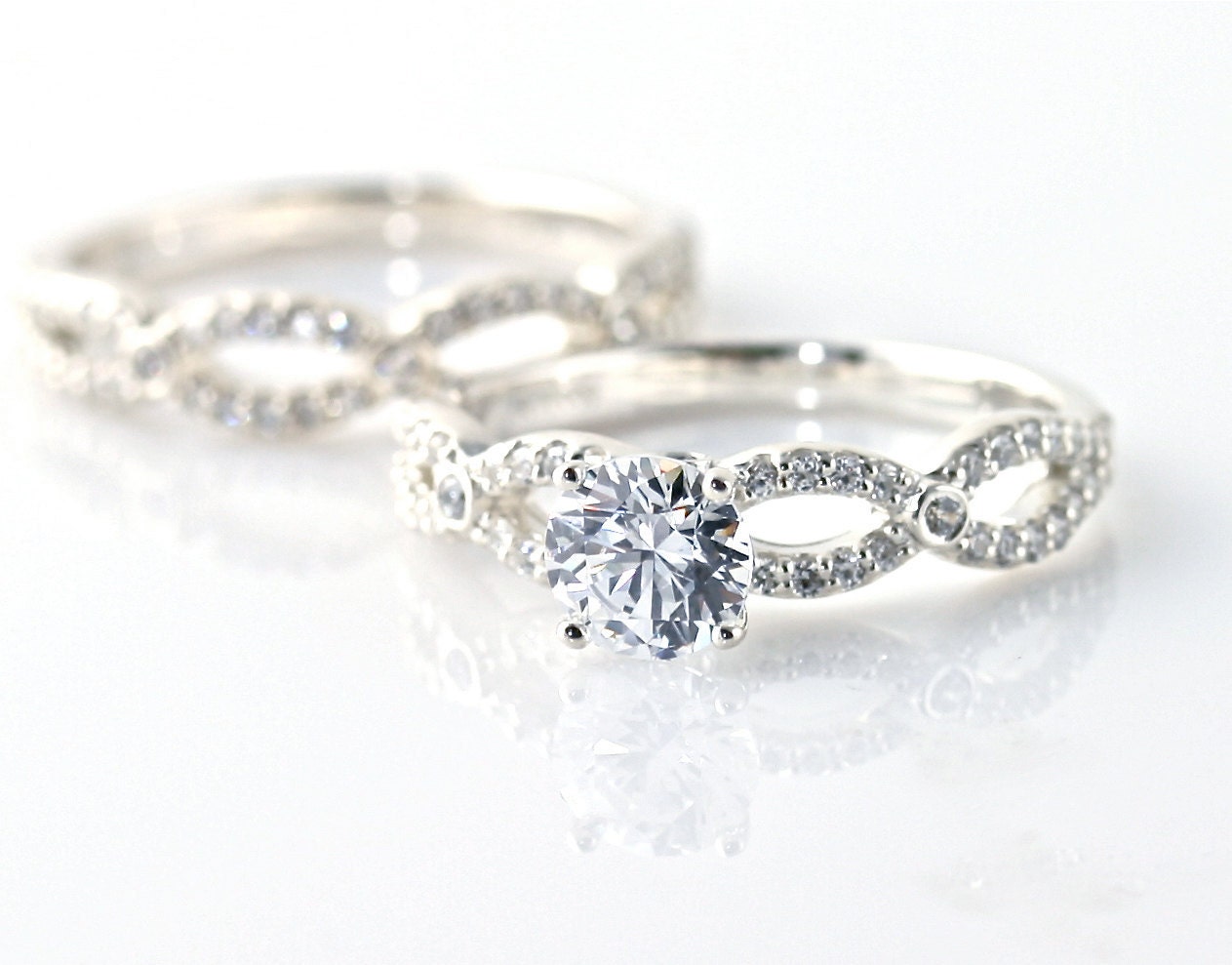 14K Diamond Semi Mount Wedding Set Engagement Ring Wedding Band 14K White Yellow Rose Gold Platinum Palladium Bridal Jewelry