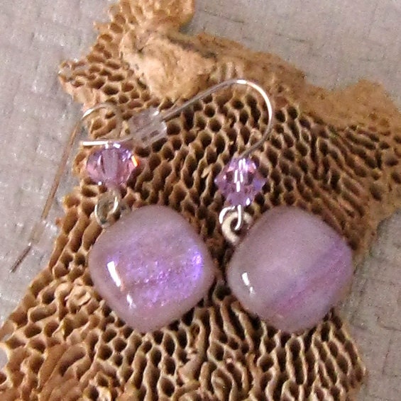 Violet Dichroic Earrings, Dangle Earrings, Fused Glass Jewelry, Dichroic Jewelry