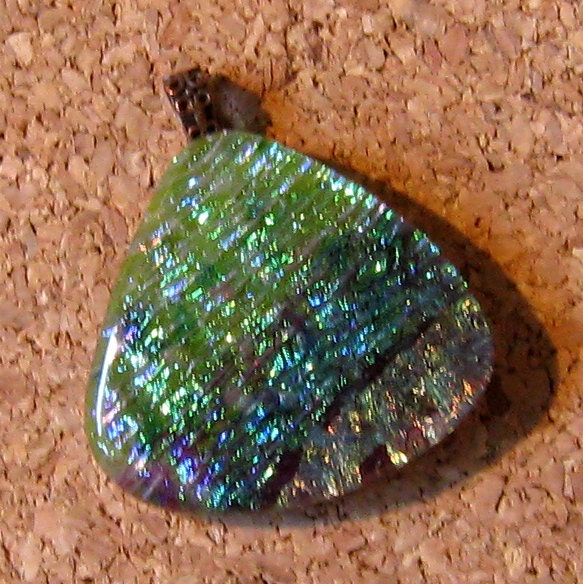 Green Dichroic Pendant, Fused Glass Pendant, Dichroic Jewelry, Fused Glass Jewelry