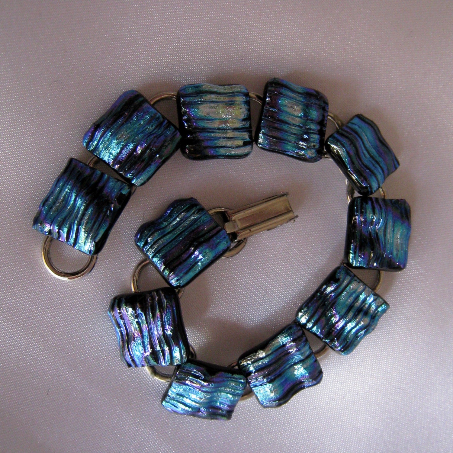Glass Fused Bracelet Blue Textured Dichroic Glass Bracelet