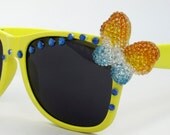 SALE-Vintage inspired Pop Art BUTTERFLY rhinestones Yellow sunglasses