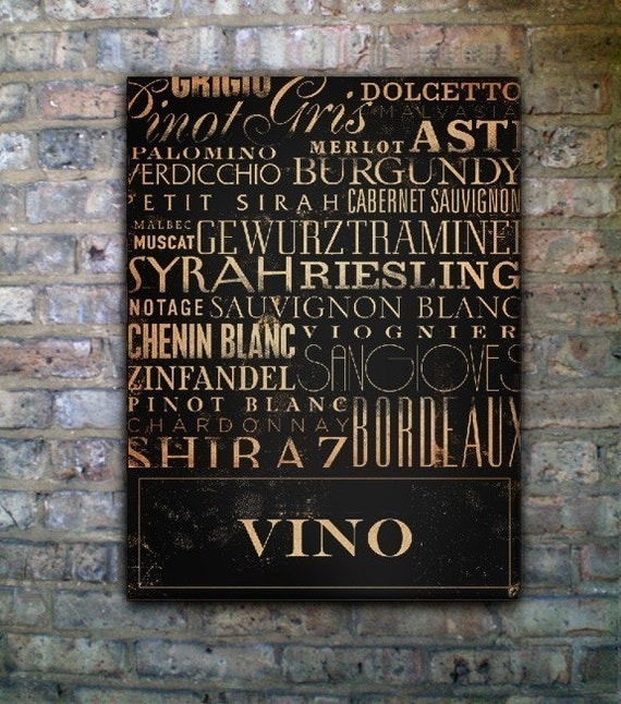Vino wines of the world typography art on canvas 18 x 24" x 1.5" by stephen fowler