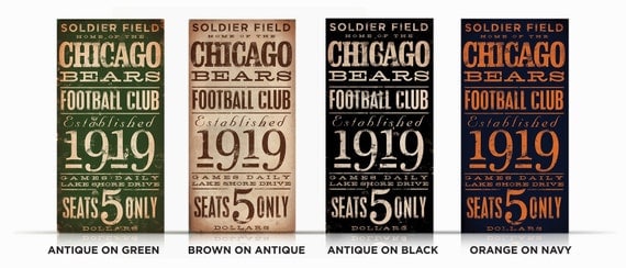 Chicago Bears Football club typography original graphic art on canvas 10 x 20 x 1.5 by stephen fowler