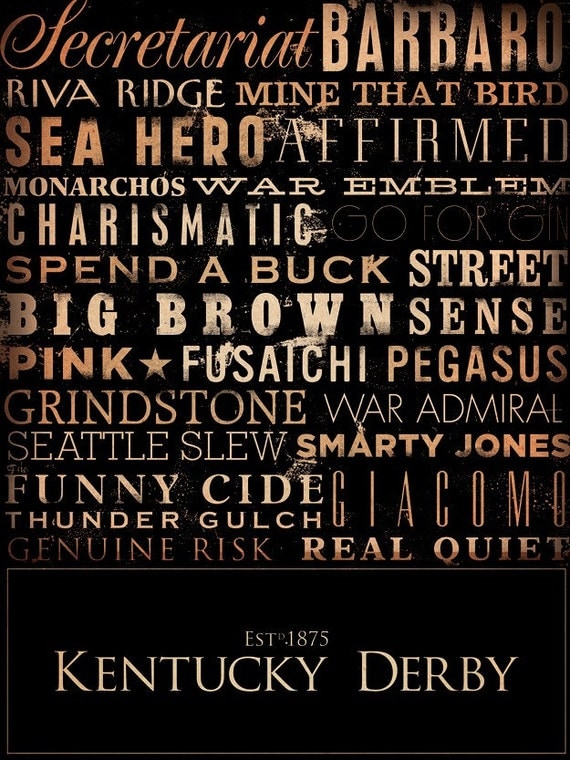 Kentucky Derby Horses typography graphic artwork signed giclee archival print by Gemini Studio 12 x 16 inches