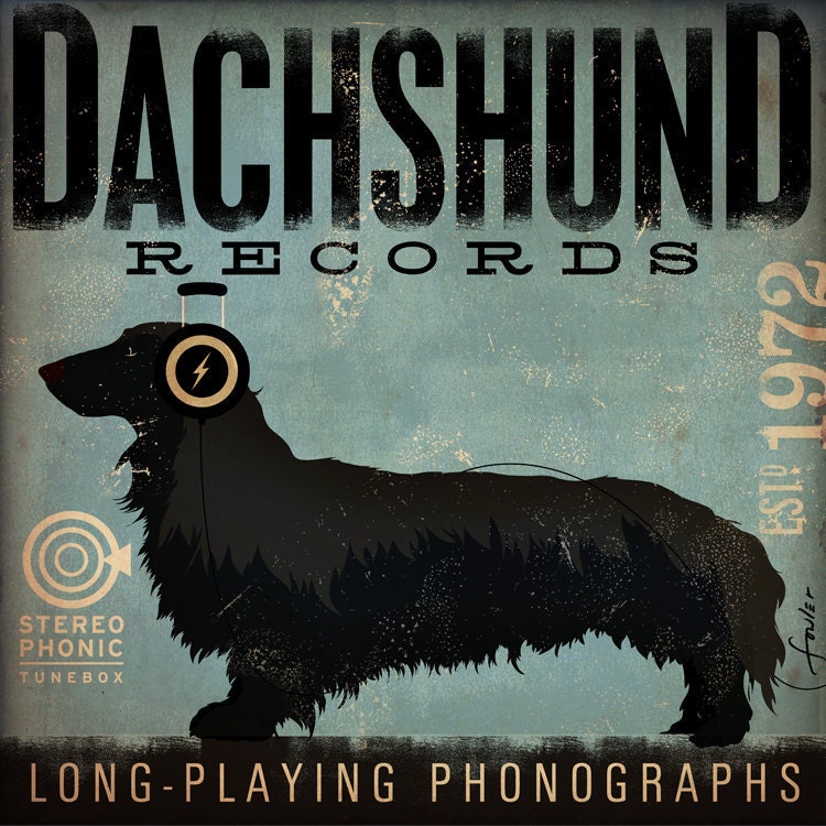 DACHSHUND records album style artwork on canvas  12 x 12 x 1.5 by stephen fowler