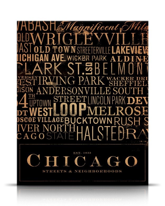 Chicago Streets Typography graphic word art on canvas 16 x 20 by stephen fowler