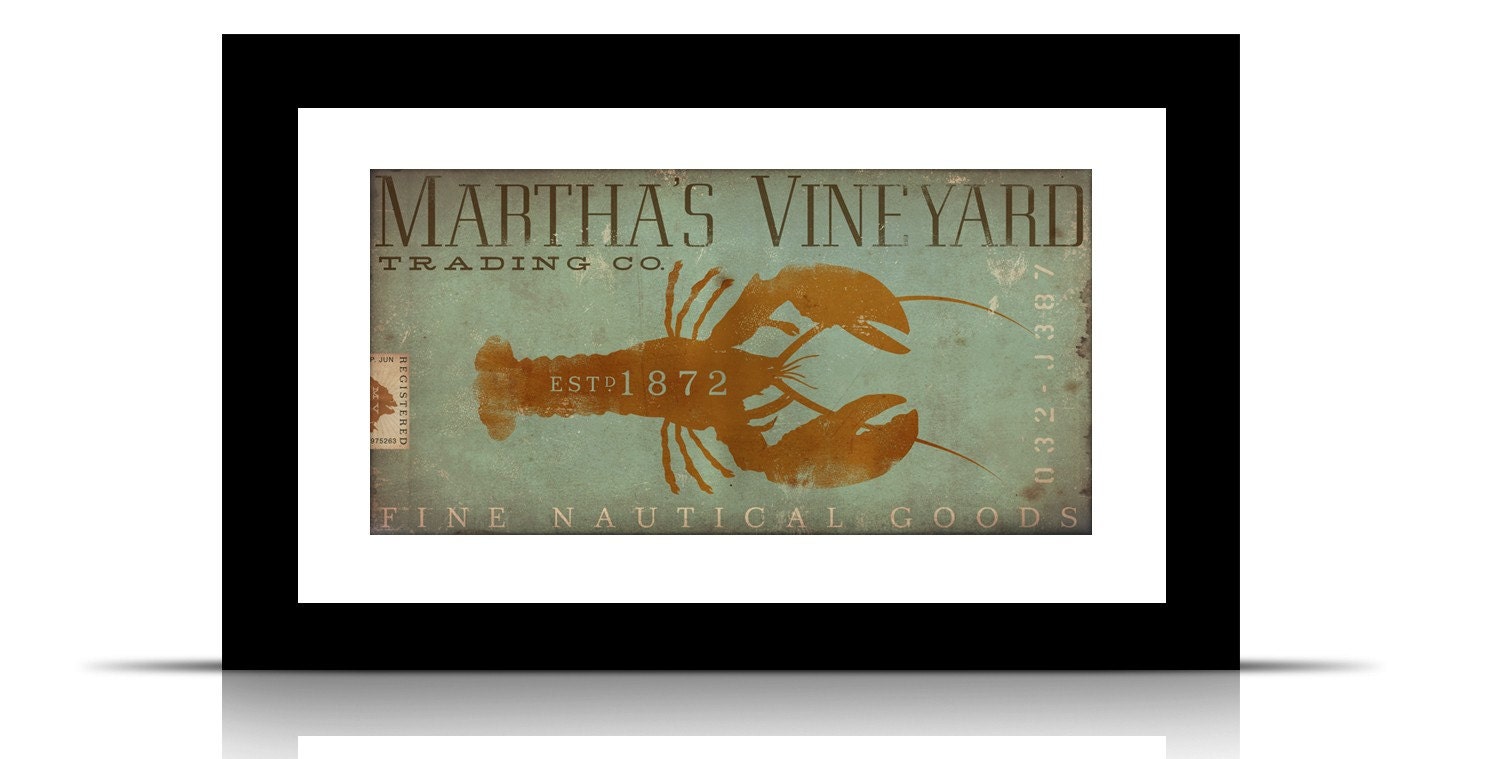Marthas Vineyard trading company lobster illustration original artwork giclee print 6 x 12 by gemini studio
