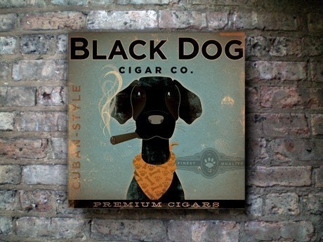 BLACK DOG CIGAR company advertising style artwork on canvas original design 12 x 12