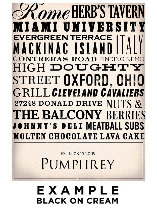 Custom Typography graphic art on canvas 24 x 36 by Stephen Fowler Wedding Anniversary Birthday Retirement gift
